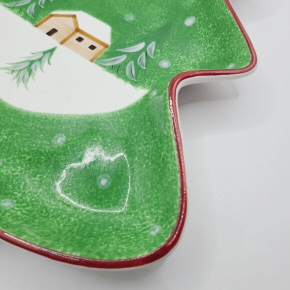 The Cellar Log Cabin Christmas 13" Tree Shaped Holiday Serving Dish 2001 Macys - Picture 4 of 10